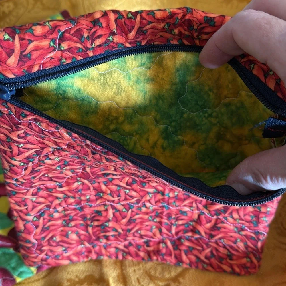 Set of 2 Handmade Quilted Chili Pepper Print Bags